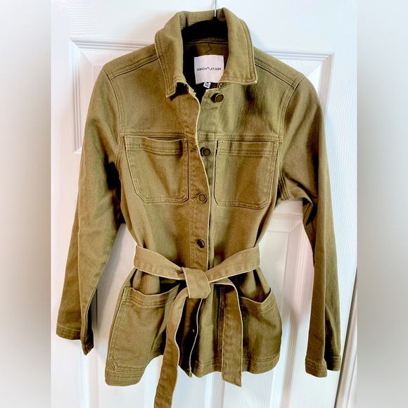 Gibson Latimer Jackets & Blazers - Olive green denim utility jacket with tie belt